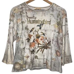 Vintage Fairy Hummingbird Y2K Cottage Studio Gem Three Quarter Sleeve Blouse Top